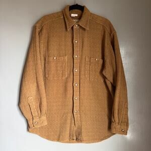 Vintage THE TERRITORY AHEAD Men's L Brown Cotton Knit Button Up Collar Shirt 90s